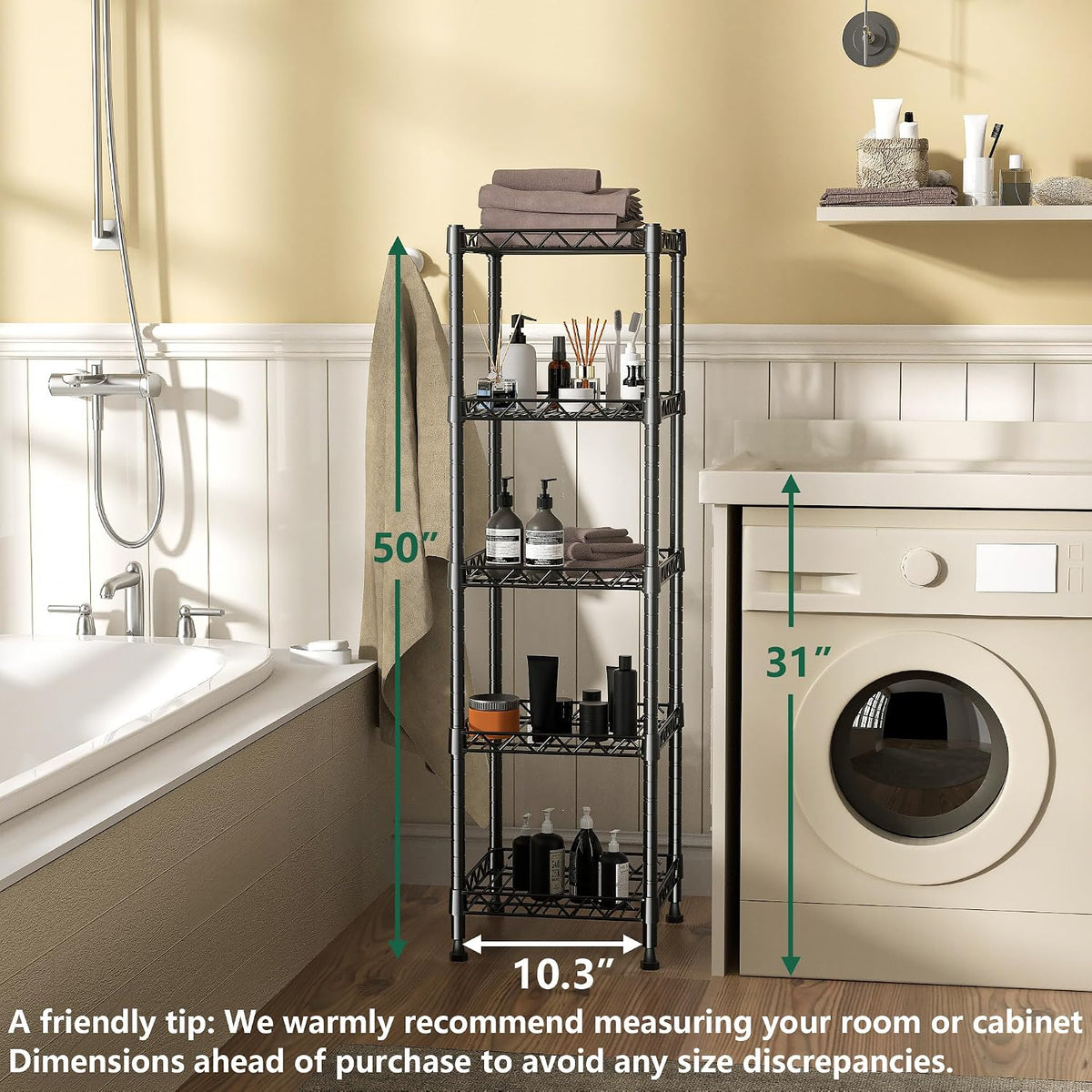 GIOTORENT 5 Tier Standing Shelving Metal Units, Adjustable Height Wire