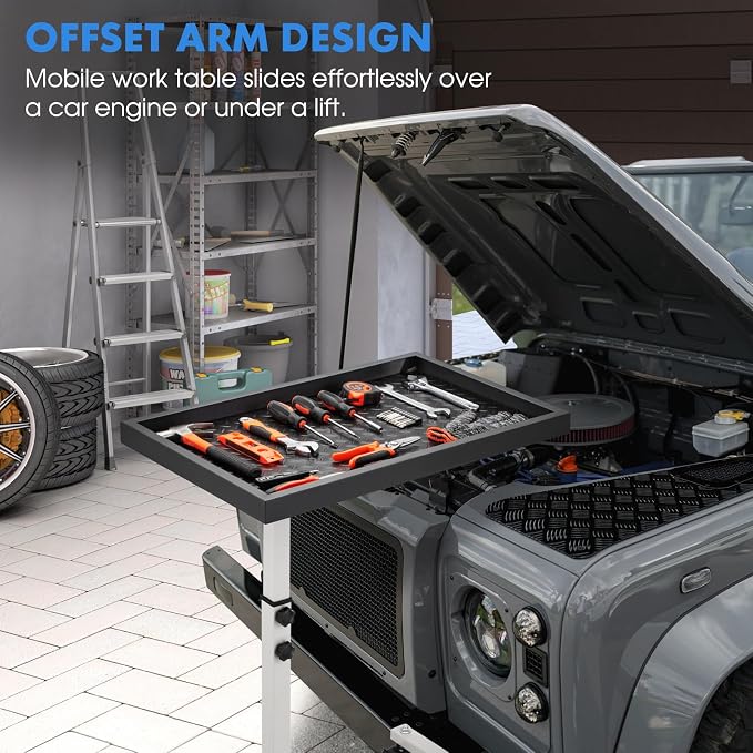 Adjustable Work Table with Wheels, Mechanic Rolling Tool Tray Table - Image 4