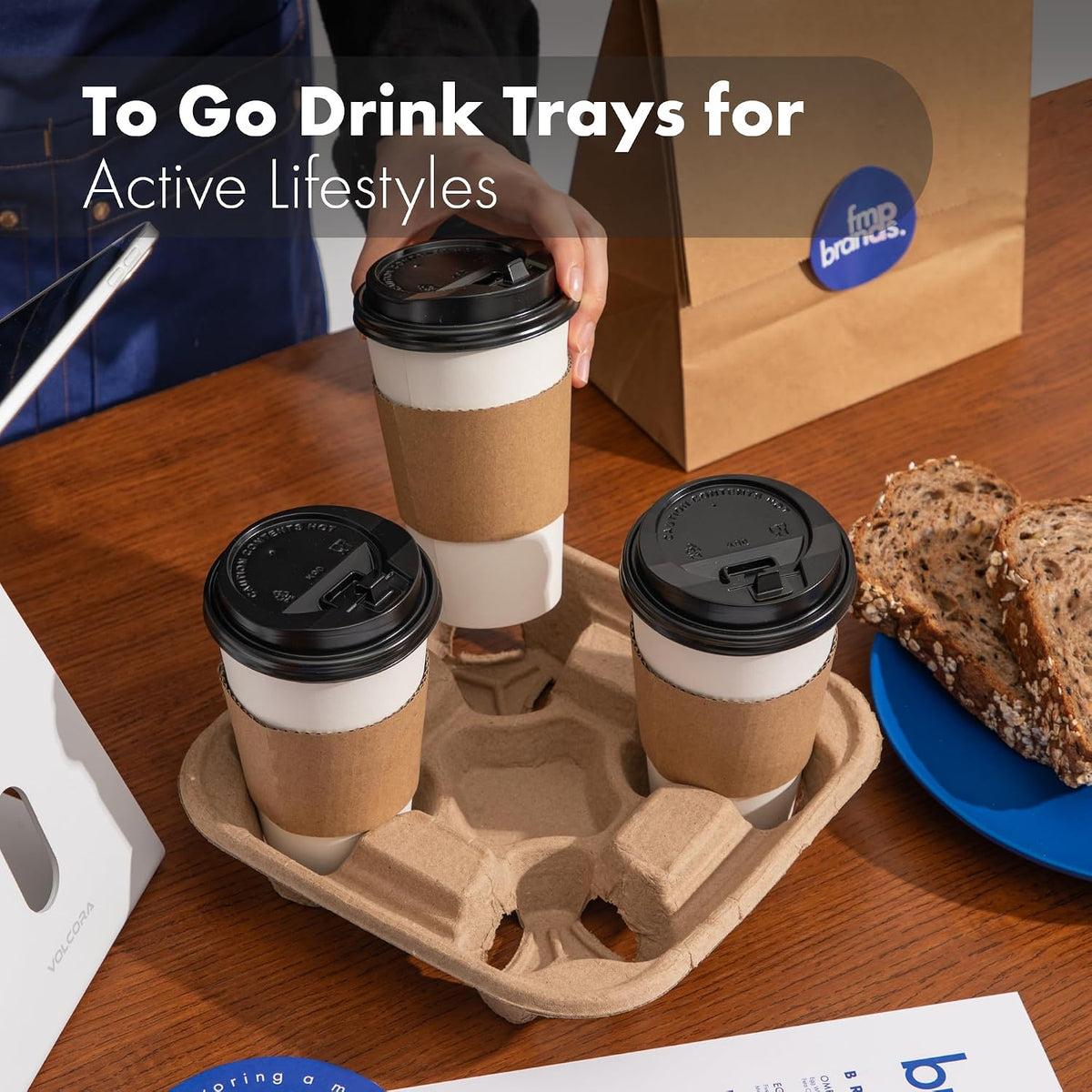 FMP Brands 4 Cup Disposable Drink Carrier Trays, 45 Pack Compostable