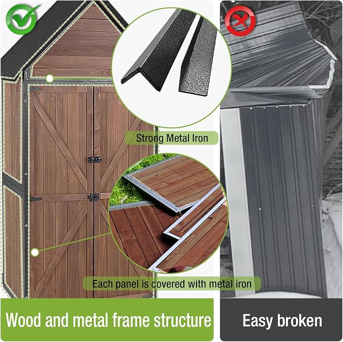 Outdoor Storage Shed with Metal Frame, Garden Storage with Adjustable Shelfs - Image 2