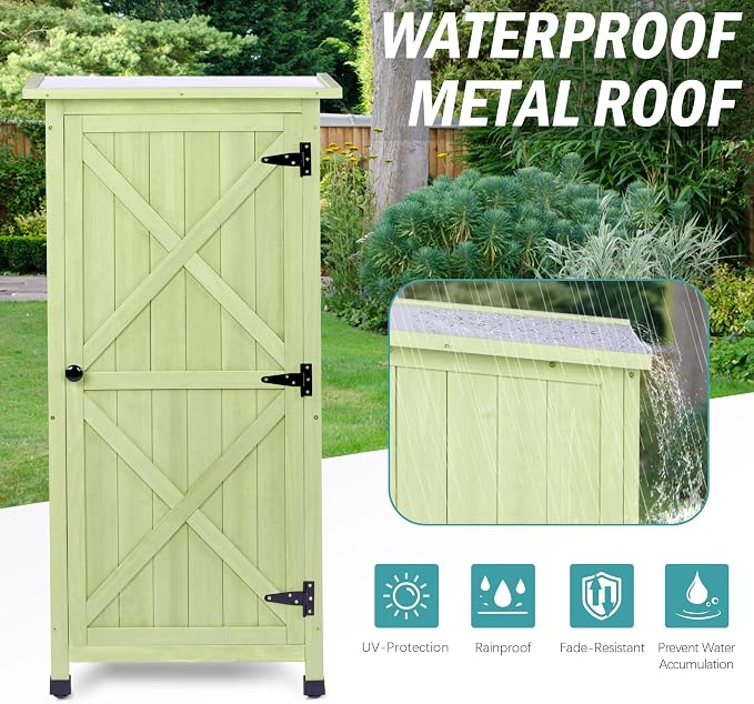 Wooden Outdoor Storage Cabinet, Vertical Garden Tool Shed - Image 5