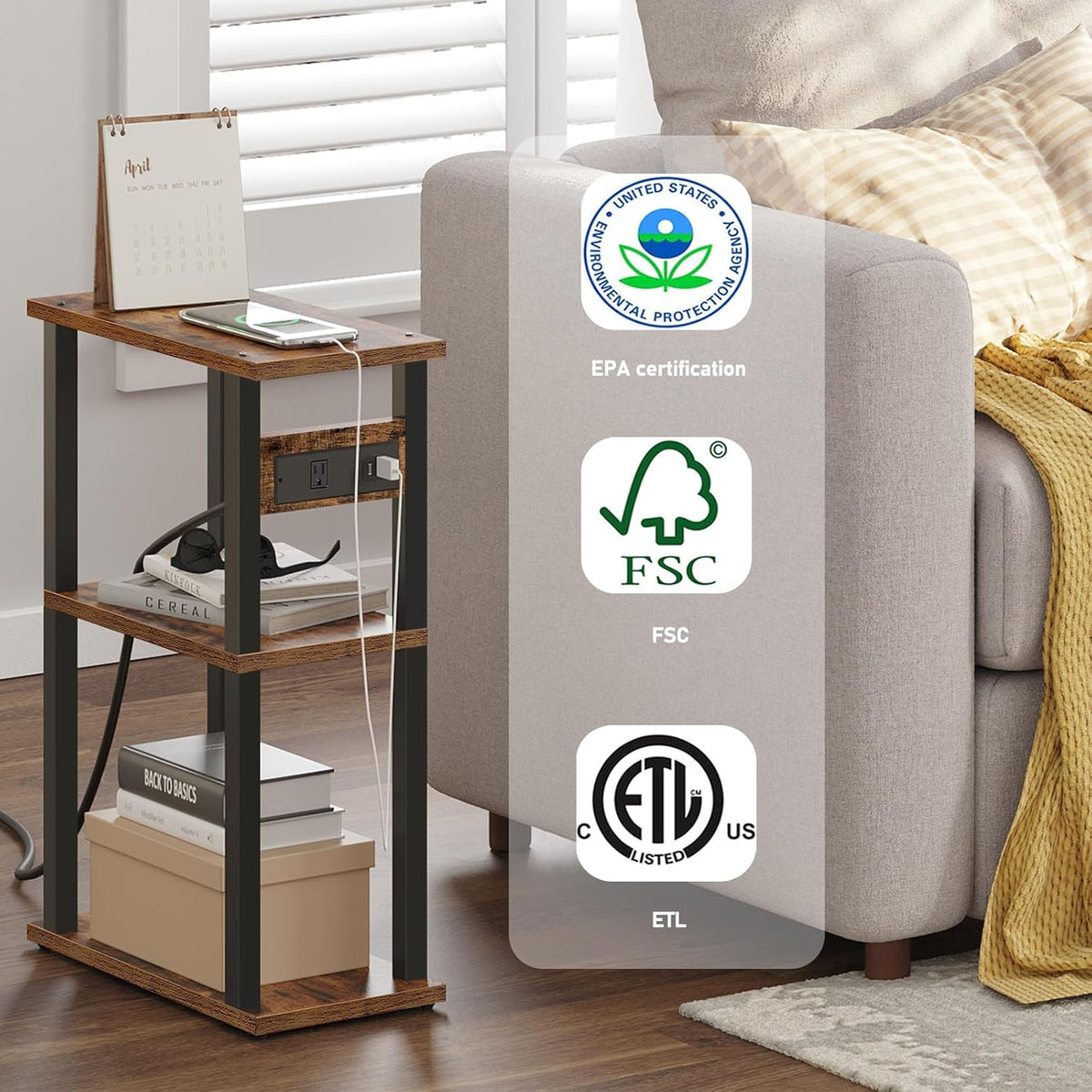 TUTOTAK Small Narrow Side Table, Set of 2 Skinny End Table