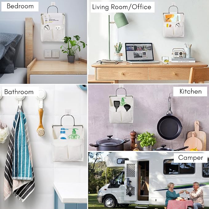 2pcs Small Wall Hanging Organizer Bag, Linen Fabric Door Hanging Storage Basket - Image 2