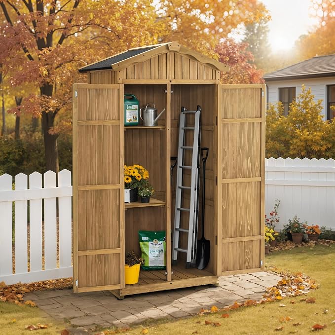 Macrout Outdoor Storage Cabinet, 75 Inches Lockable Wooden Storage Shed - Image 2