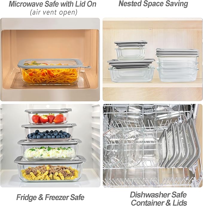 Glass Food Containers with Glass Lid, Microwave Safe Food Storage Container Set - Image 4