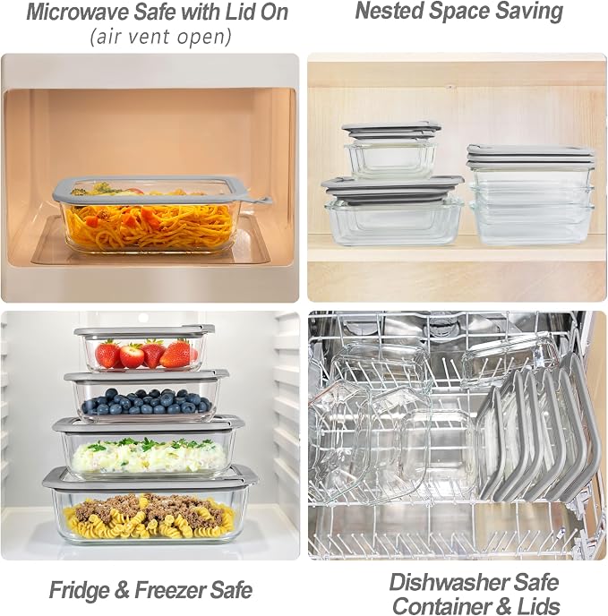 Glass Food Containers with Glass Lid, Microwave Safe Food Storage Container Set - Image 4