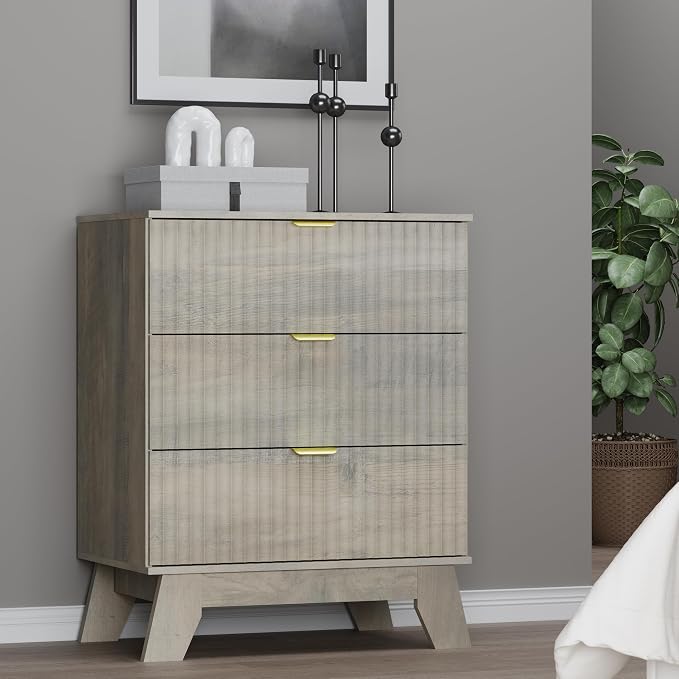 Fluted 3 Drawer Dresser, 30.3" Tall Compact Modern Boho Chest of Drawers - Image 7
