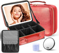 JUSRON Travel Makeup Bag With LED Mirror, Cosmetic Train Case with Light up by JUSRON