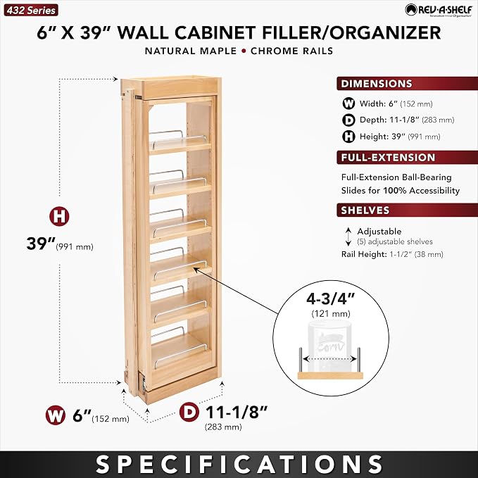 Rev-A-Shelf 6" W x 39" H Pull Out Quad Shelf Organizer - Image 3