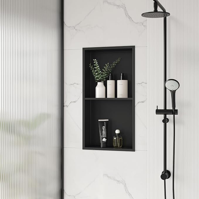 Stainless Steel Shower Niche 24" X 12", No Tile Needed Wall Niche Double Shelves - Image 2