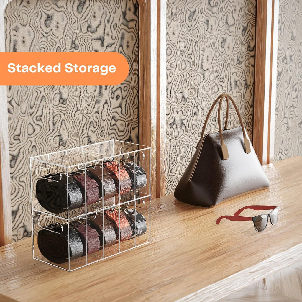 YUNEASELF Acrylic Belt Organizer Holder for Closet with Dust Cover Lid