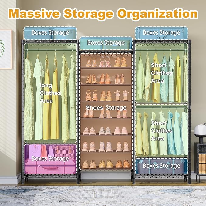 E16 Heavy Duty Clothing Rack（with 7-Tier Adjustable Shoe Rack） Freestanding - Image 4