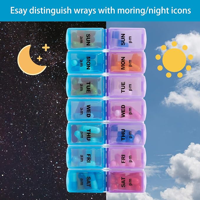 Weekly 7 Day Pill Organizer Case 2 Times a Day, Large Portable Pill Box 7 Day - Image 7