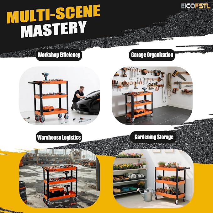Stainless Steel Tool Cart, Heavy-Duty 3-Tier Alloy Steel Utility Cart - Image 6