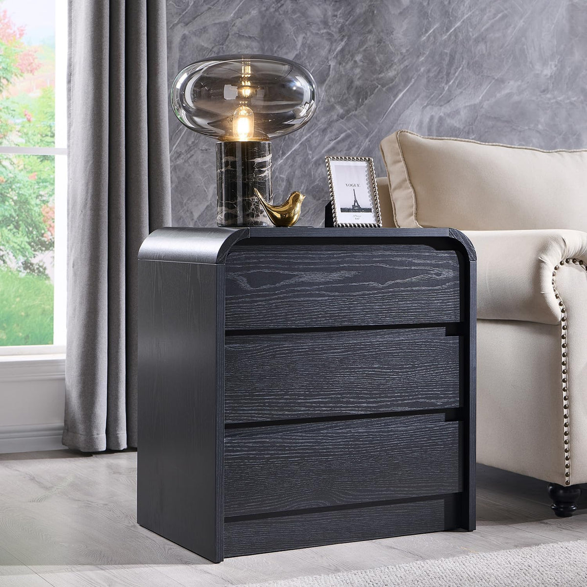 Aitjunz 25" Tall Modern Nightstand Set of 2, 3 Drawers Bedside Table