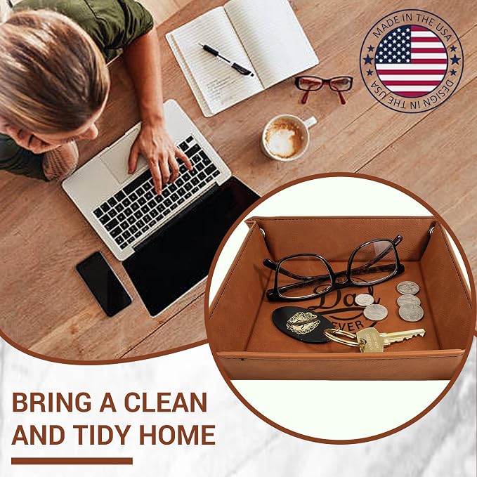 Best Dad Ever PU Leather Valet Tray, 5 Design Option, Personalized Key Bowl - Image 5