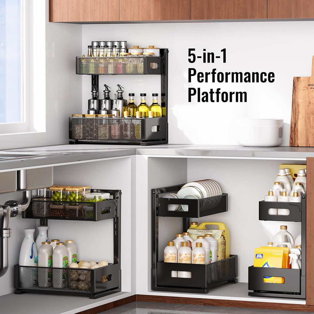 Under Sink Organizer, Silk-Smooth Metal Sliding Drawer Organizers and