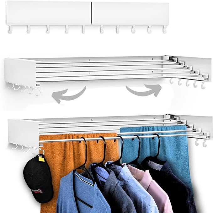 Wall Mounted Laundry Drying Rack, Retractable & Foldable, 31.5" Wide, 13.2 by Zetez