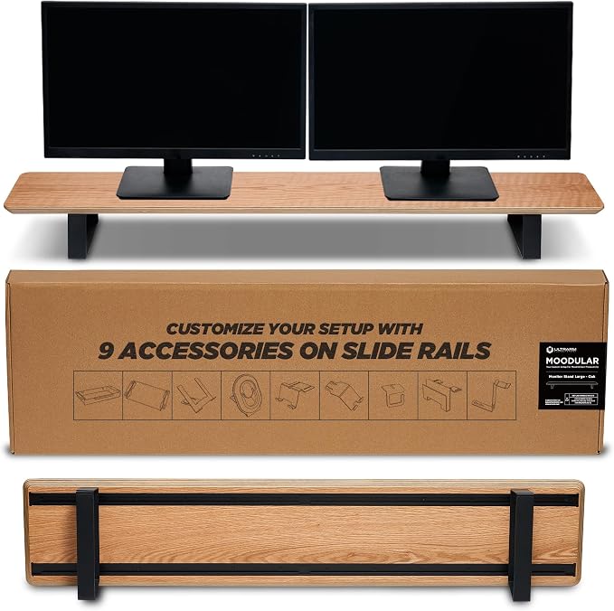 Moodular Wooden Monitor Stand 45.6” Large Desk Organizer by ULTRARM