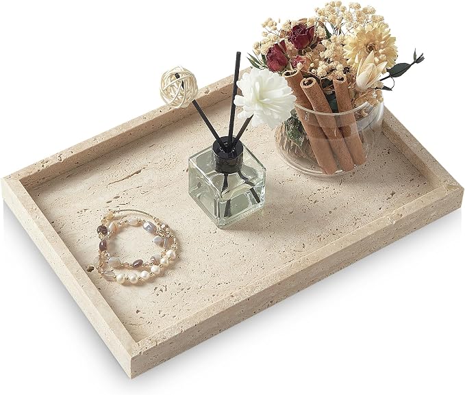Travertine Tray, Bathroom Vanity Tray Non-Ceramic/Non-Resin, Marble Perfume by MULWRMarbleTray