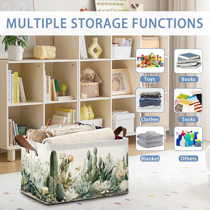 Cactus Succulent Collapsible Storage Box, Tropical Plants Organizer Bin - Image 6