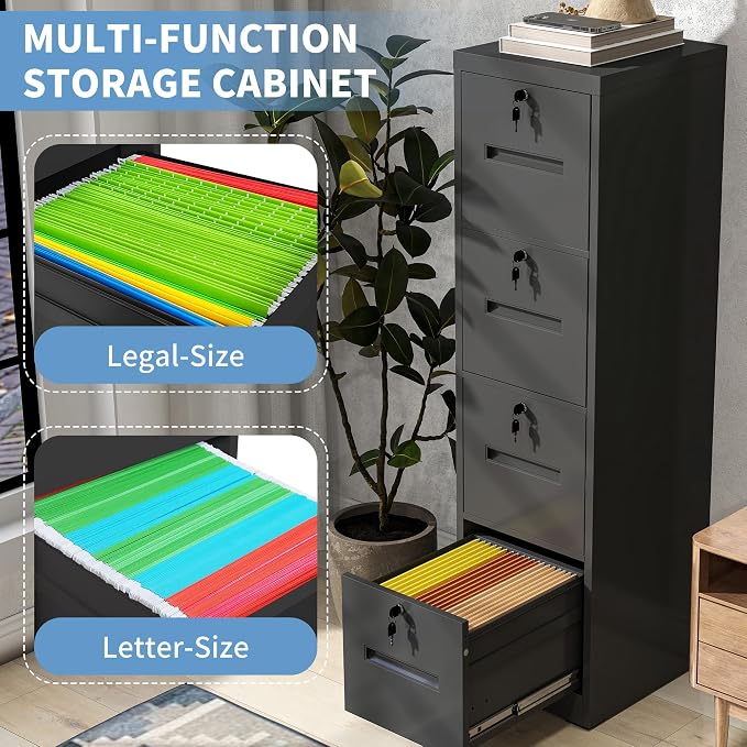 4 Drawer File Cabinet with 4 Lock, Metal Filing Cabinet, Heavy Duty Vertical - Image 5