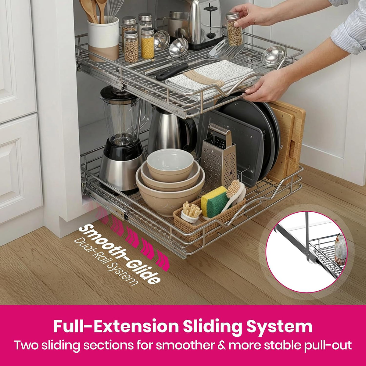 HOLDN’ STORAGE 2-Tier Pull Out Cabinet Organizer, 15" W x 21”D x 16.5"