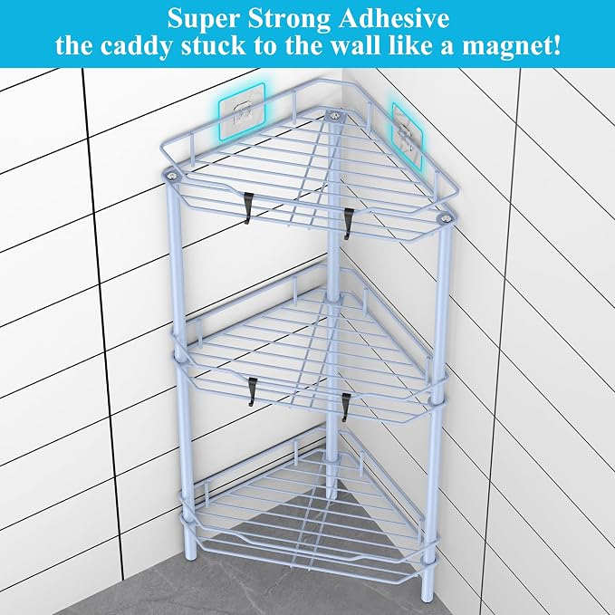 3 Tier Floor Standing Corner Shower Caddy Organizer Shelf - Image 2