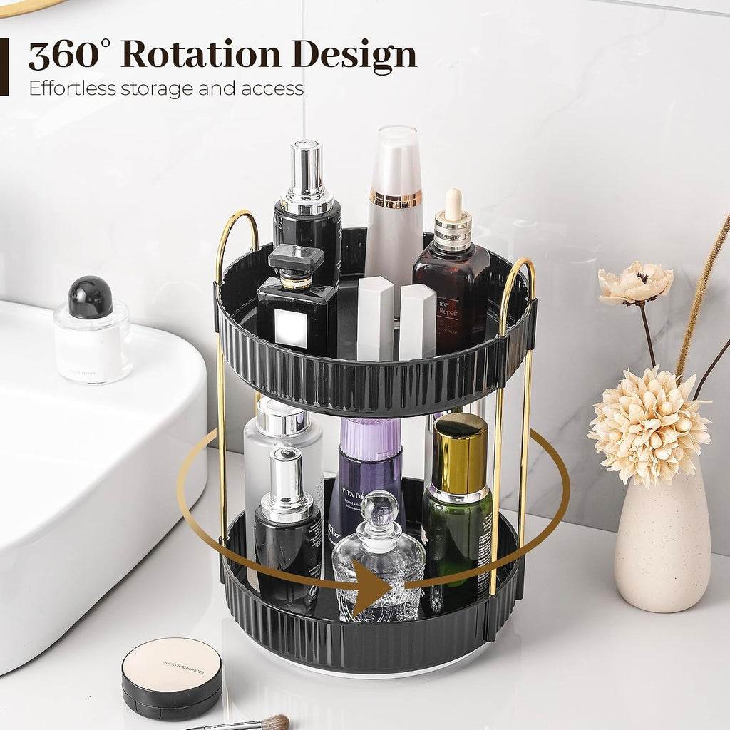 Aveniee Rotating Makeup Organizer, 2-Tier Black Vanity Storage