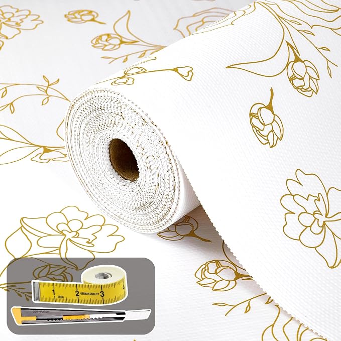 Shelf Liners for Kitchen Cabinets 17.5in x 20FT Non Adhesive Drawer Liner Gold by Oneoftheworld