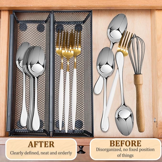 2PCS Drawer Organizer for Kitchen, Utensil Mesh Drawer Organizer - Image 2