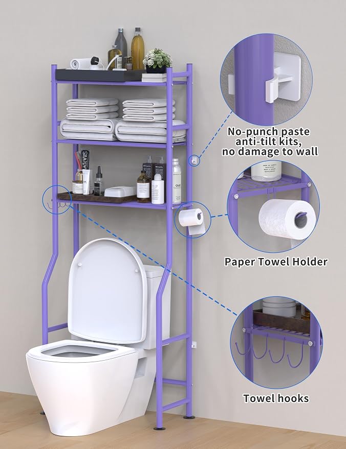 3-Tier Over The Toilet Storage, Freestanding Metal Bathroom Shelves - Image 5