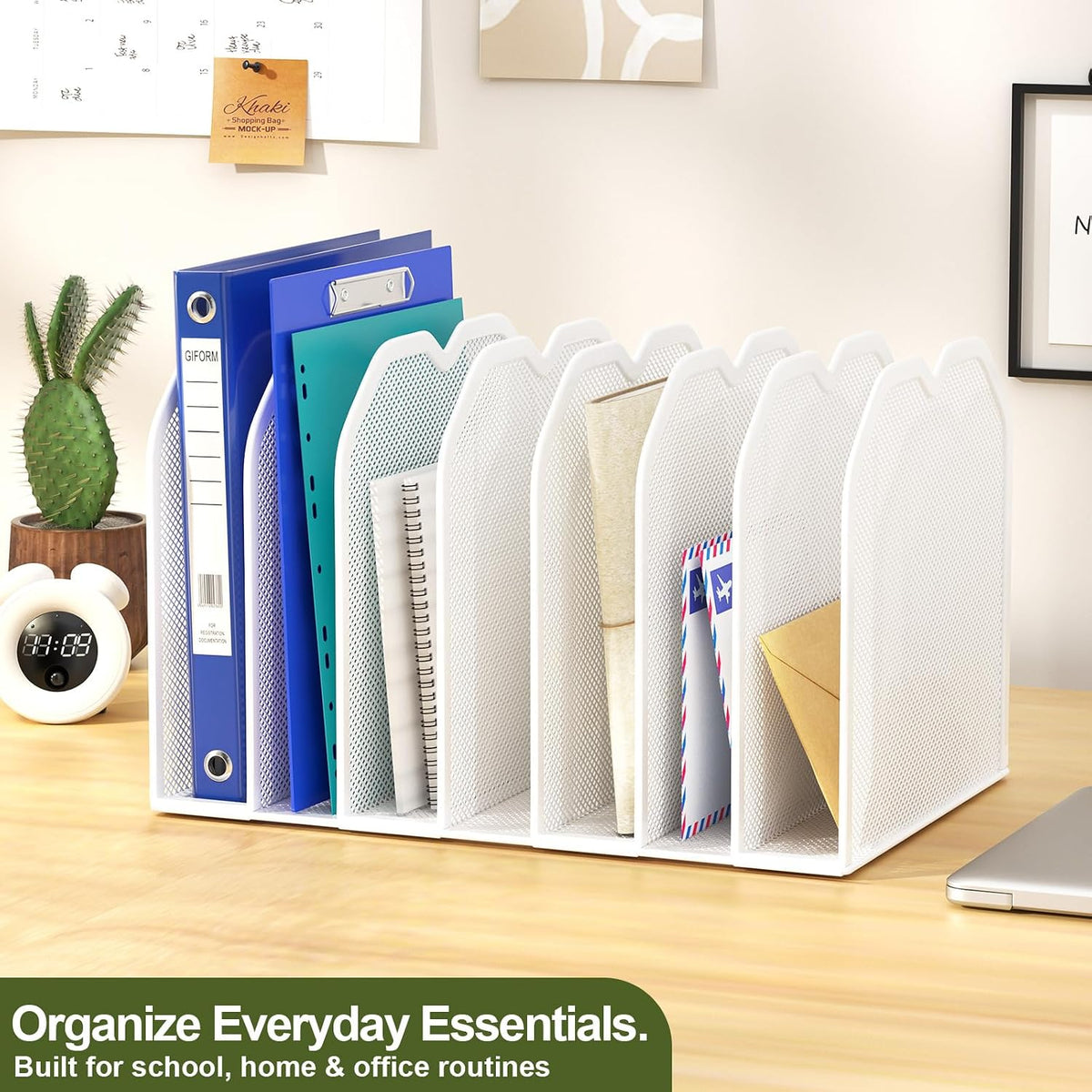 FANXIYQ 7-Section Adjustable Mesh File Organizer for Desk, Letter/A4
