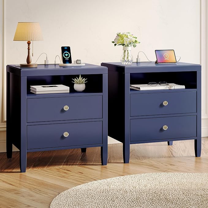 Huuger Blue Nightstand Set of 2, Night Stand by Huuger