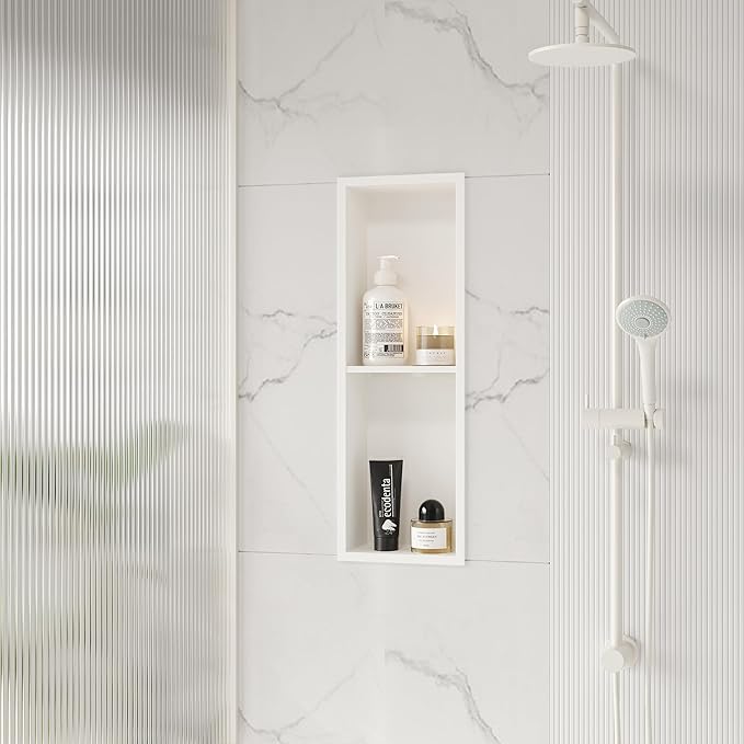 Stainless Steel Shower Niche 24" X 8", No Tile Needed Wall Niche Double Shelves by Qeke
