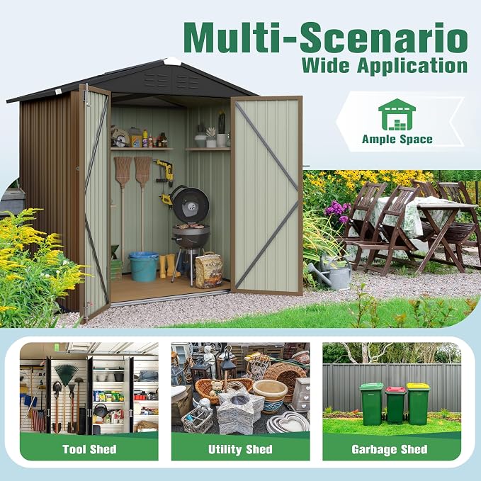 Flamaker 6x4 FT Storage Shed Waterproof Metal Garden Shed - Image 7
