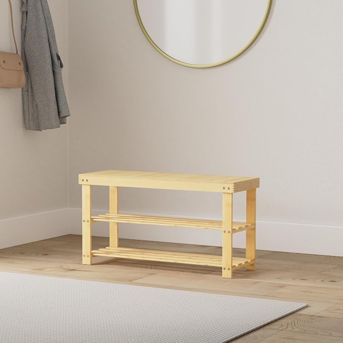 SMIBUY Bamboo Shoe Rack Bench, 3-Tier Shoe Organizer Storage Shelf - Image 2