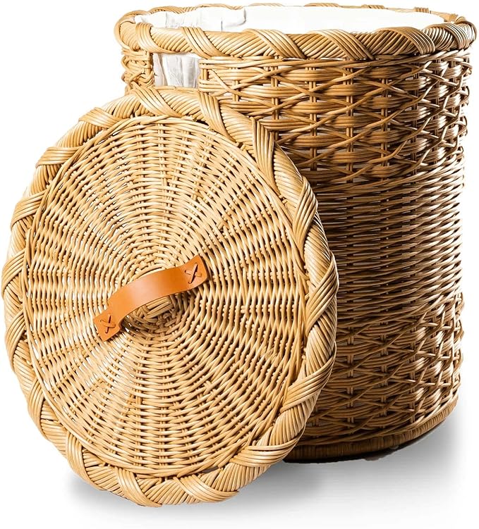 The Basket Lady Round Wicker Laundry Hamper, 19 in Dia x 25 in H - Image 2
