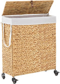 Rolling Laundry Hamper with Lid and Wheels, Slim Laundry Basket with Removable by LGENHOOMHandwovenNaturalWaterHyacinthBasket