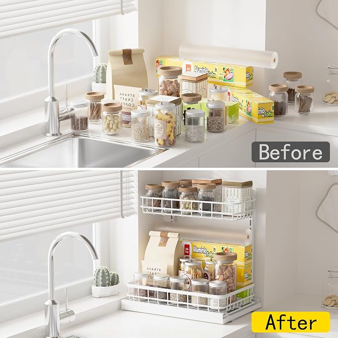 Under Sink Organizer, Adjustable Height Pull-Out Kitchen Storage Organization - Image 5