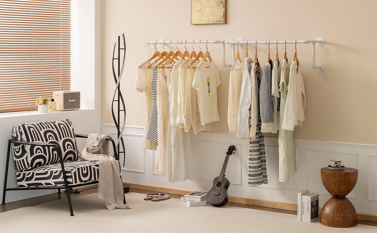 Industrial Pipe Clothing Rack, Hanging Clothes Rod, Wall Garment Rack