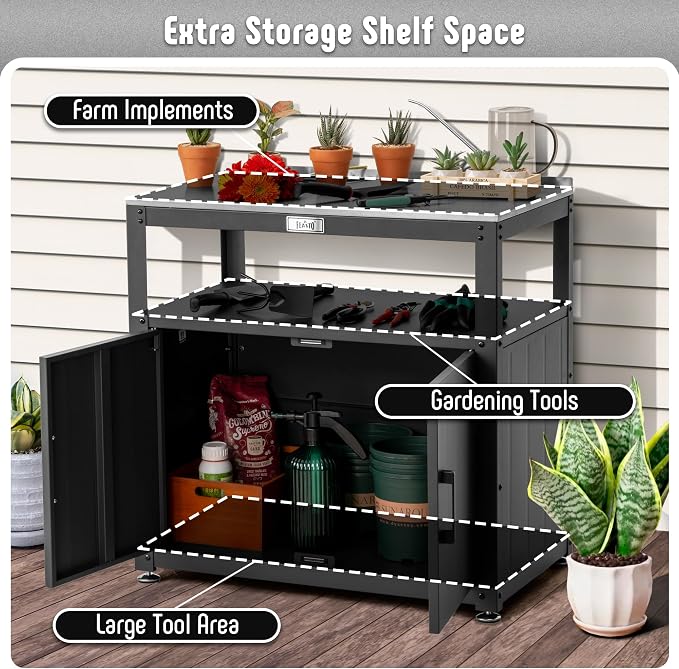 Garden Potting Bench with Storage Cabinet, Outdoor Gardening Table & Work Bench - Image 4
