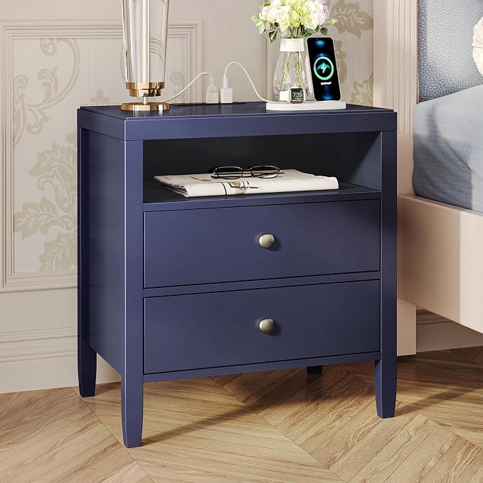 Huuger Nightstand with Charging Station, Bed Side Table by Huuger