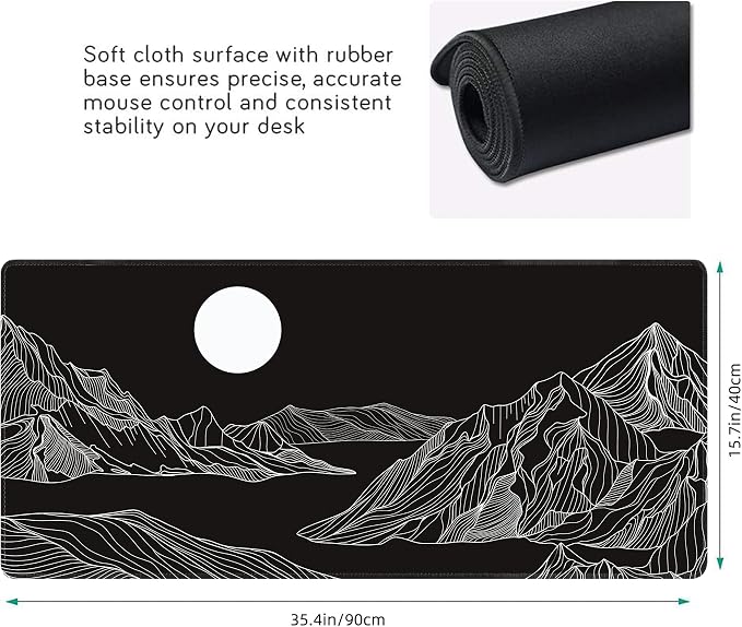 Black and White Mountain Large Mouse Pad, Gaming Keyboard Desk Pad, Extended - Image 3