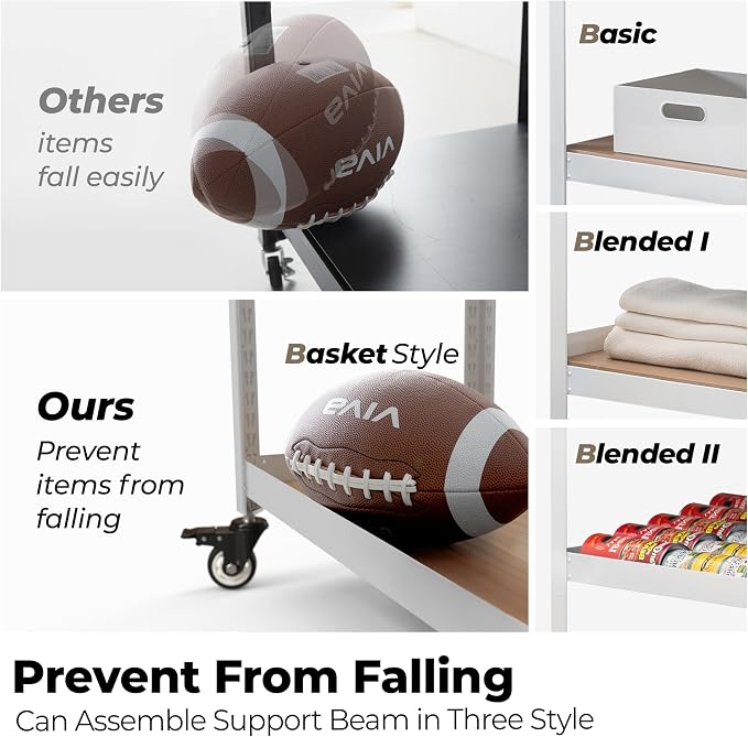 HOMEDANT House White 5-Tier Metal Rolling Cart Shelf Rack Casters Heavy Duty - Image 9