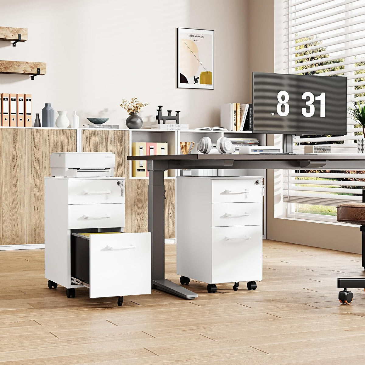 3 Drawer Slim File Cabinet, Mobile File Cabinet with Lock for Home
