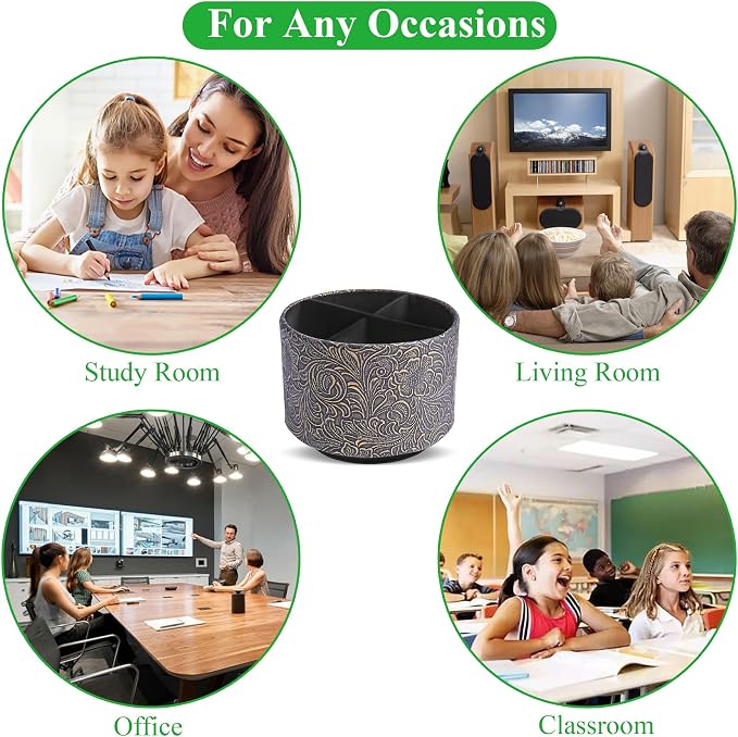 lizimandu Round Leather Art Supply Organizer, Remote Control Holder, 360 Degree - Image 8