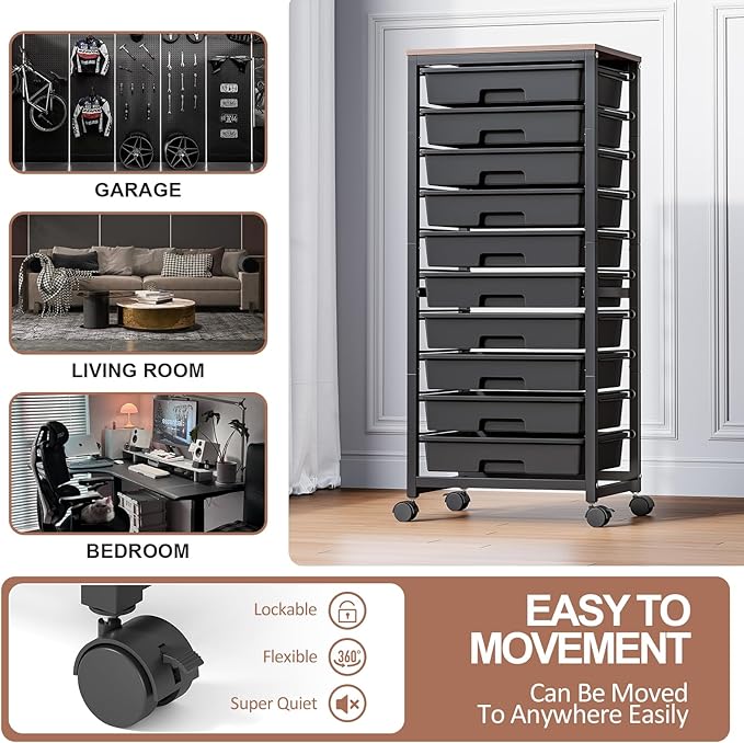 Rolling Cart with Drawers, 10 Drawer Rolling Cart, Storage Cart, Utility Cart - Image 5