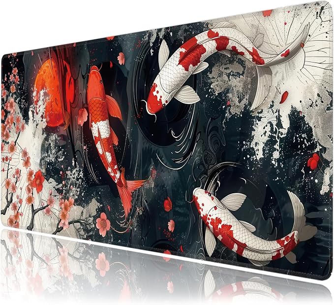 Koi Fish Large Mouse Pad, Gaming Keyboard Desk Pad, Extended Mouse Mat Non-Slip by BAHDSISFA