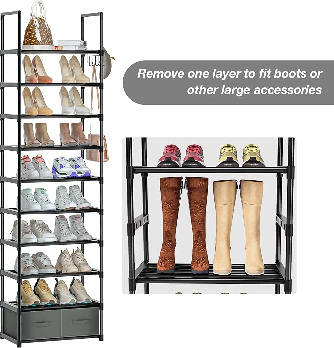 OYREL Tall Shoe Rack Narrow 10 Tier Shoes Rack 20 25 Pairs, Shoe Storage - Image 7